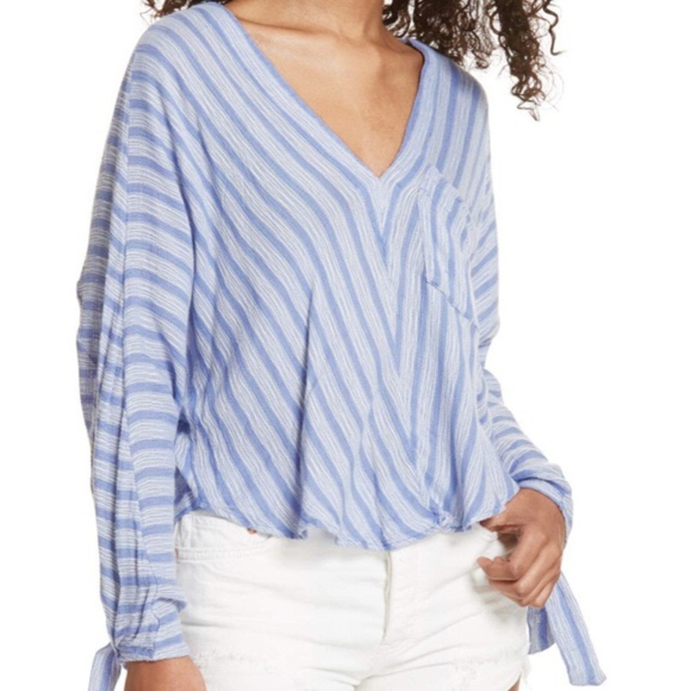 Free People Morning Striped Blue Dolman Knit Top - Picture 1 of 7